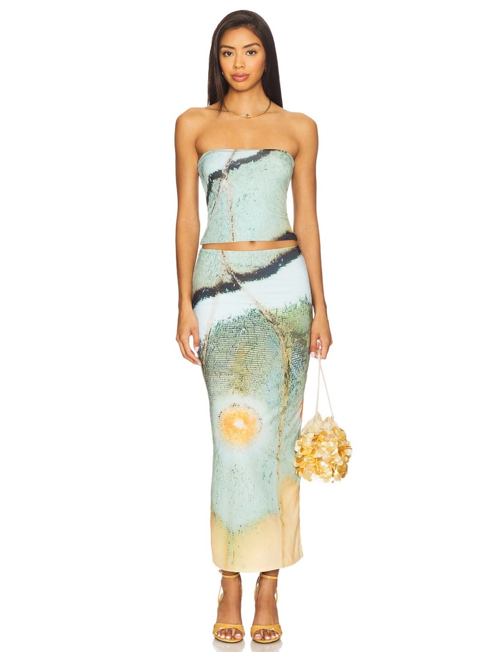*COORD SET* Feners Matching Strapless Top & Midi Skirt Set in Marbre XS